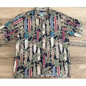 Reyn Spooner XL Hawaiian Traditionals Vtg Surf Boards Palms Rayon Beach Shirt